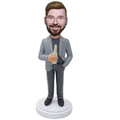Custom Bubble Head Man in Suit Holding Bee Bottle