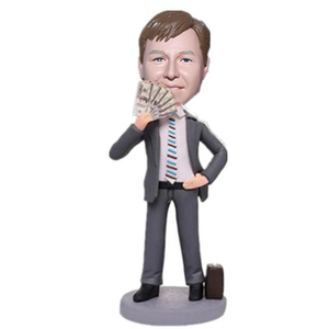 Rich Man Bobblehead Man with Dollors in Hand Rich Father