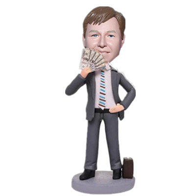 Rich Man Bobblehead Man with Dollors in Hand Rich Father