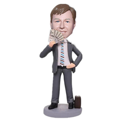 Rich Man Bobblehead Man with Dollors in Hand Rich Father