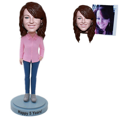 Custom Fashion Bobblehead Lady in Pink Shirt