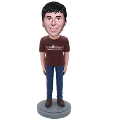 Custom Casual Bobblehead Man in Tshirt Custom Logo Employee Gift