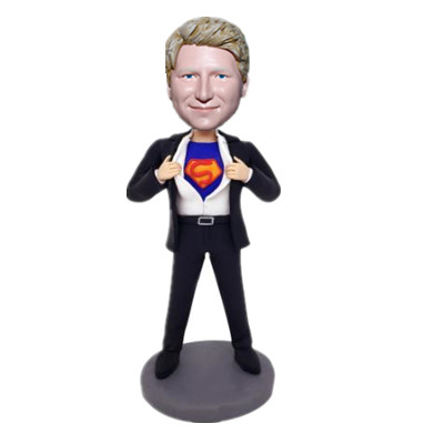 Man in Suit with Superman Logo Superhero Bobblehead Man Birthdhay Gift Christmas Gift