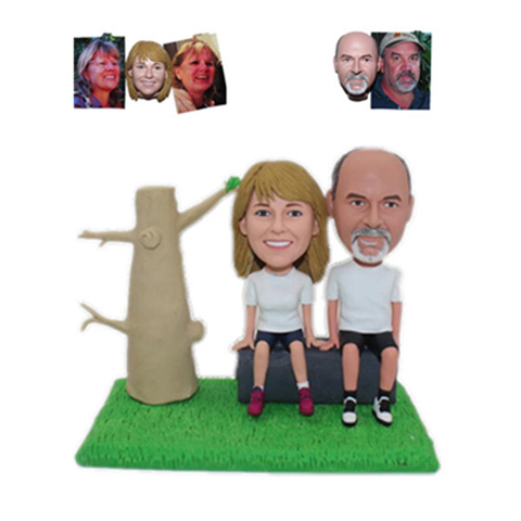 Custom Couple Bobblehead Couple Sitting on Long Chair Anniversary Gift