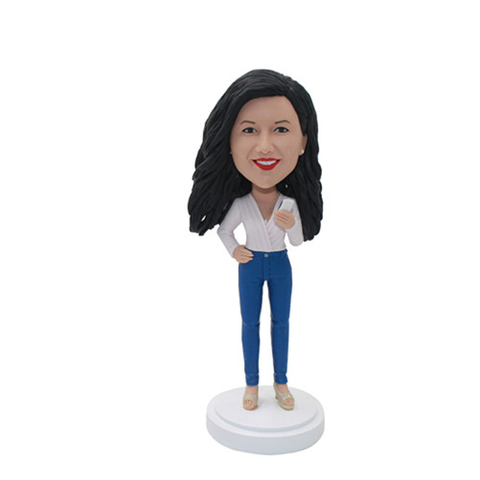 Custom Female Boss Bobblehead Fashion Lady with Phone in Hand