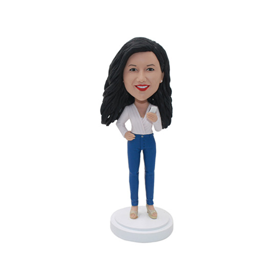 Custom Female Boss Bobblehead Fashion Lady with Phone in Hand