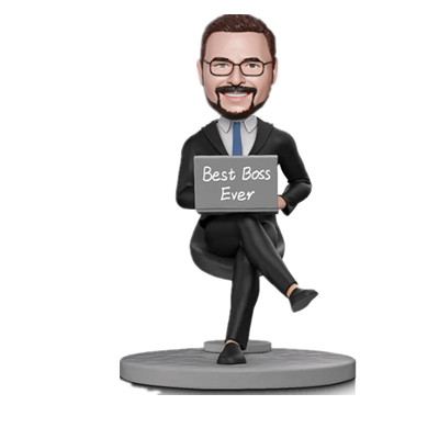 Male Boss Sitting in Chair Boss Working With Laptop Best Boss Bobblehead Birthday Gift for Boss