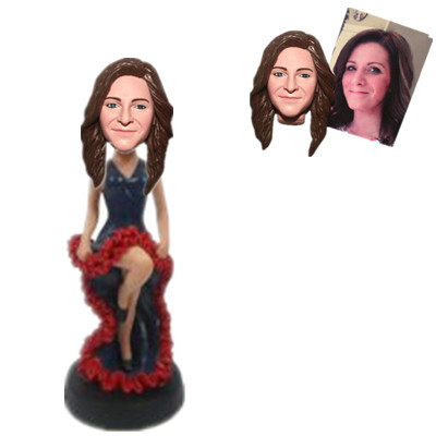 Custom Casual Bobblehead Lady in Dancing Dress Sitting Chair