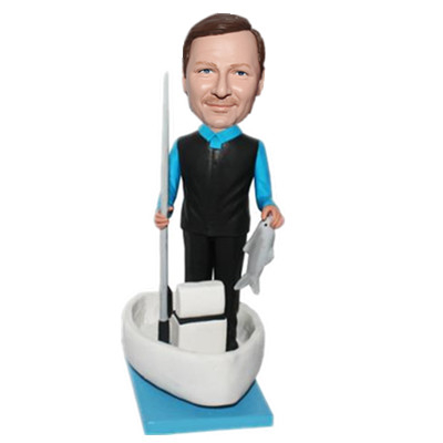 Man in Fishing Boat Custom Bobbleheads Fisherman Gift