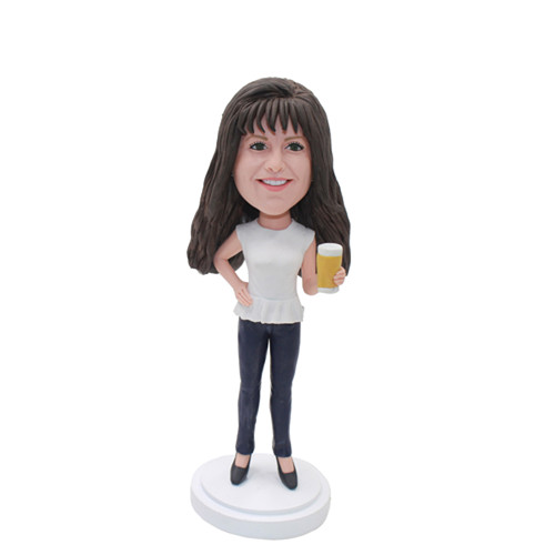 Custom Bobblehead Lady Holding A Cup of Beer