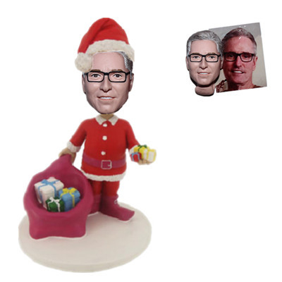 Custom Bobble Head Santa Carrying A Big Gift Bag