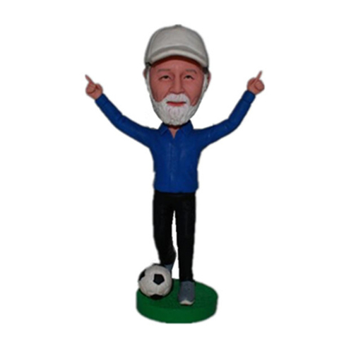 Arms Up Sports Man Bobble Head with A Football