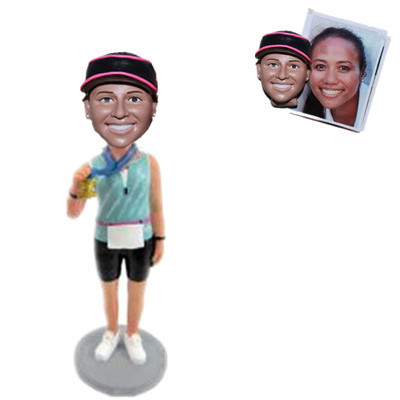 Custom Runner Bobblehead Winner Holding A Gold Medal