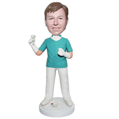 Custom Dentist Bobble Head Dentist In Lab Coat With Cleansing Apparatus