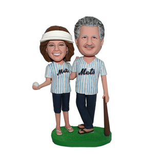 Custom Bobbleheads Couple in Mets Jersey