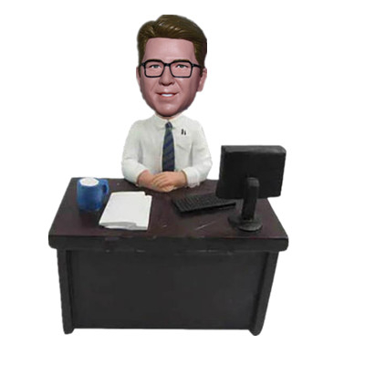 Boss Bobblehead Male Boss Sitting at Desk Custom Gift