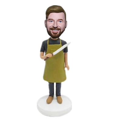 Custom Bobble Head Man Cook Chef Holding A Knife Chef Gift