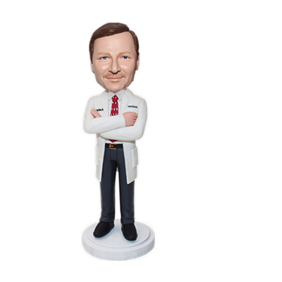 Custom Bobbleheads Doctor Man in Lab with Hands on Chest