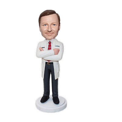 Custom Bobbleheads Doctor Man in Lab with Hands on Chest
