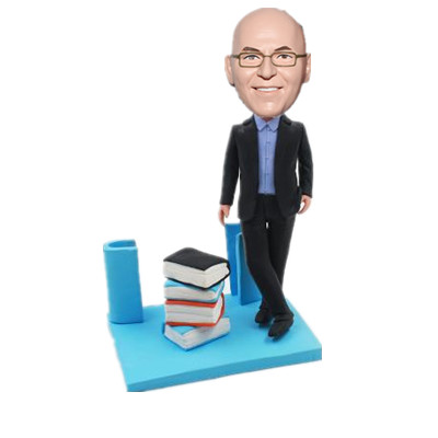 Custom Card Holder Bobblehead with Books on Base Father's Gift