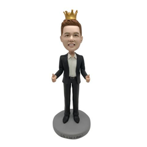 Custom King Bobblehead Man in Suit with Crown