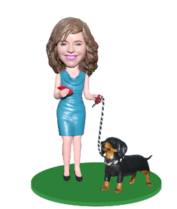 Hot Sell Gift Custom Bobble Head Lady with Dog