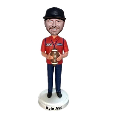 Custom Bobble Head Football Coach Holding Football