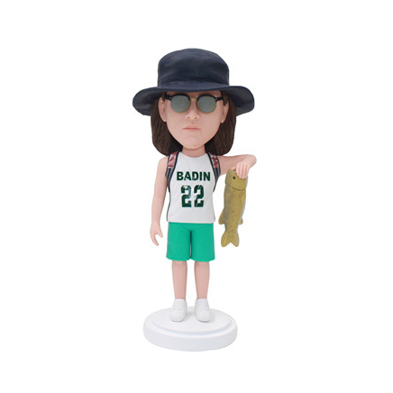 Custom Fisherman Bobblehead Man Holding A Fish