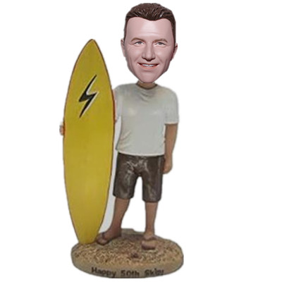 Custom Surfing Male Bobblehead Doll With Surf Board