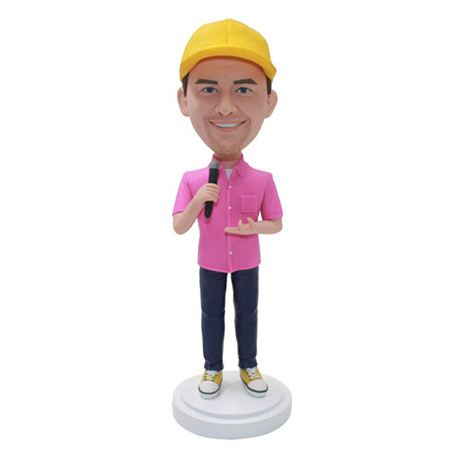 Custom Compere Bobble Head Man Holding Microphone