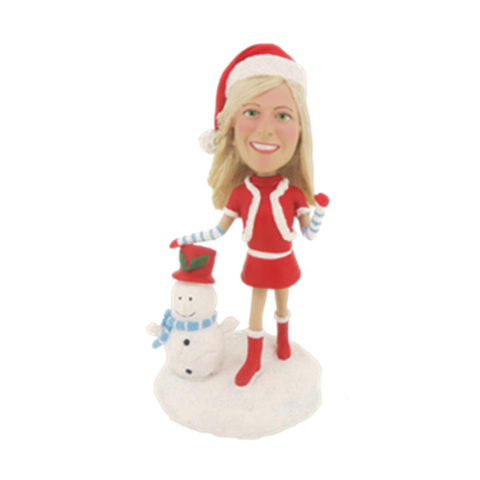 Christmas Girl Custom Bobble Heads with A Snowman
