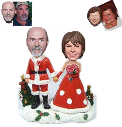 Custom Bobblehead Christmas Couple Hands in Hands