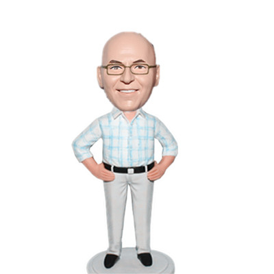 Boss Bobble Head Man in Plaid Shirt with Hands in Waist