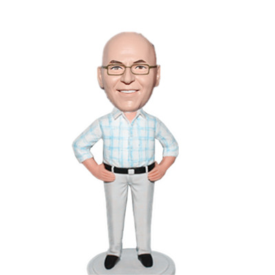 Boss Bobble Head Man in Plaid Shirt with Hands in Waist