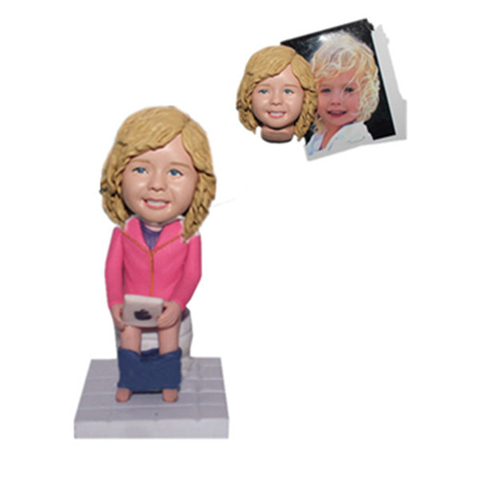 Bobble Head Baby Girl Sitting on Toilet Custom Girl Birthday Gift