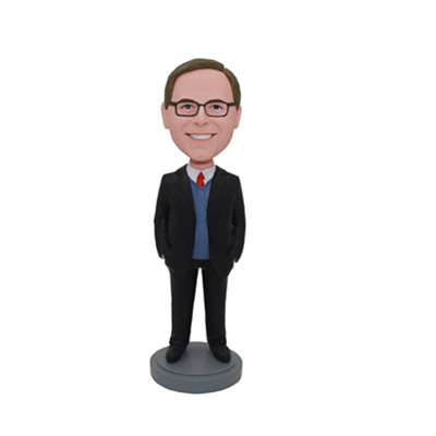 Custom Boss Bobblehead in Suit with Hands in Pockets