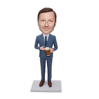 Custom Boss Gift Handmade Bobblehead Boss in Suit Holding Bee Cup