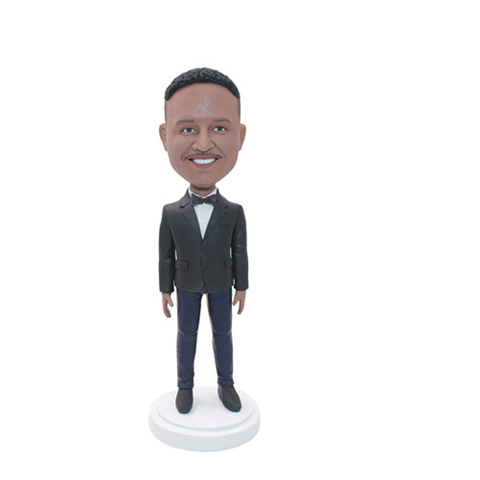 Custom Male Bobbleheads Man in Suit with Bow Tie Best Man's Gift