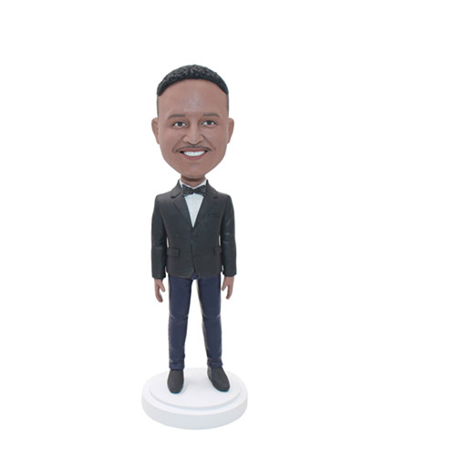 Custom Male Bobbleheads Man in Suit with Bow Tie Best Man's Gift
