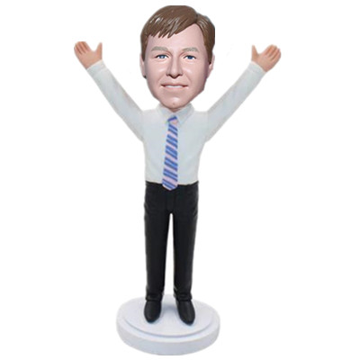 Custom Bobble Heads Man in White Shirt with Hands Up