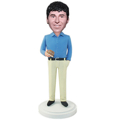 Personalized Bobblehead Man Holding Food Custom From Photo
