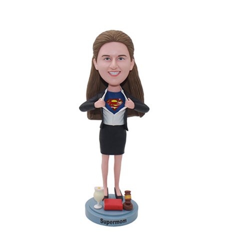 Custom Lawyer Bobblehead Superwoman in Suit with Superman Logo