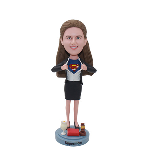 Custom Lawyer Bobblehead Superwoman in Suit with Superman Logo