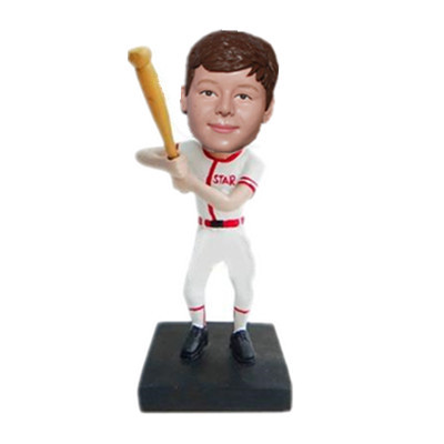 Custom Baseball Batter Figurines Bobblehead Boy With Baseball Bat