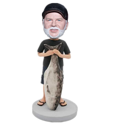 Custom Fisherman Bobble Head Man Holding Big Fish