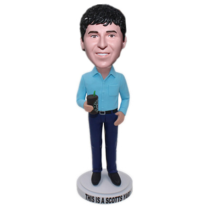 Office Boy Custom Bobble Head Man Holding Coffee