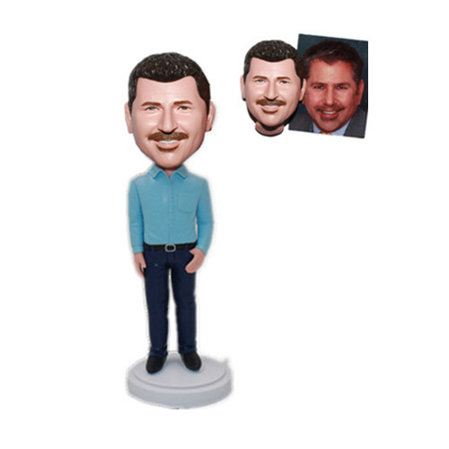Custom Bobblehead Man in Blue Shirt
