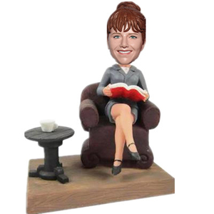Mother Bobblehead Lady Sitting on Sofa with A Book