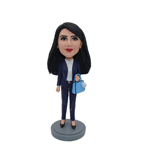 Personalized Custom Bobble Head Lady with Handbag
