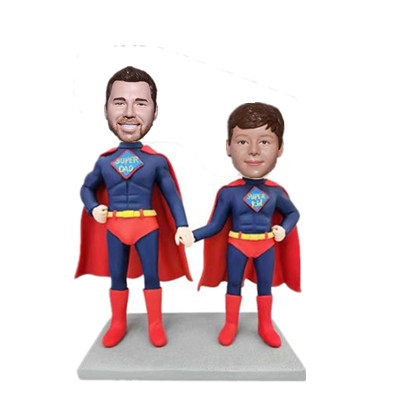 Custom Bobblehead Super Father And Son Hand in Hand Father's Day Gift Birthday Gift Christmast Gift